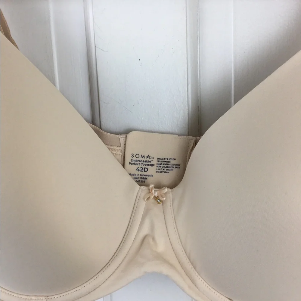 Soma Embraceable Perfect Coverage T-shirt Bra 42D Underwire Cream